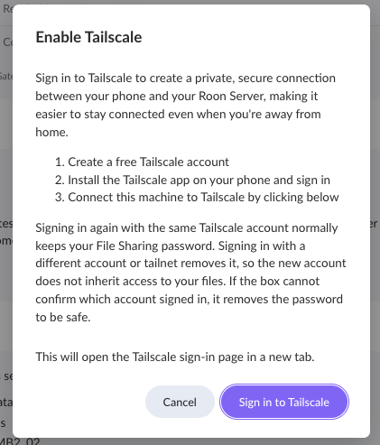 The Tailscale section on the Network and Access tab
